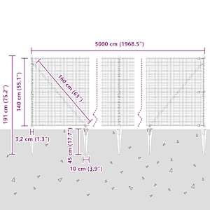 Plotový sloupek. Šedá 50 x 1,4 m (25 x 25 mm síť) Ocel a PVC - obrázek 14