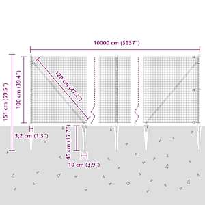 Venkovní svařovaný drátěný plot se hroty 100 x 1 m Šedá - obrázek 14