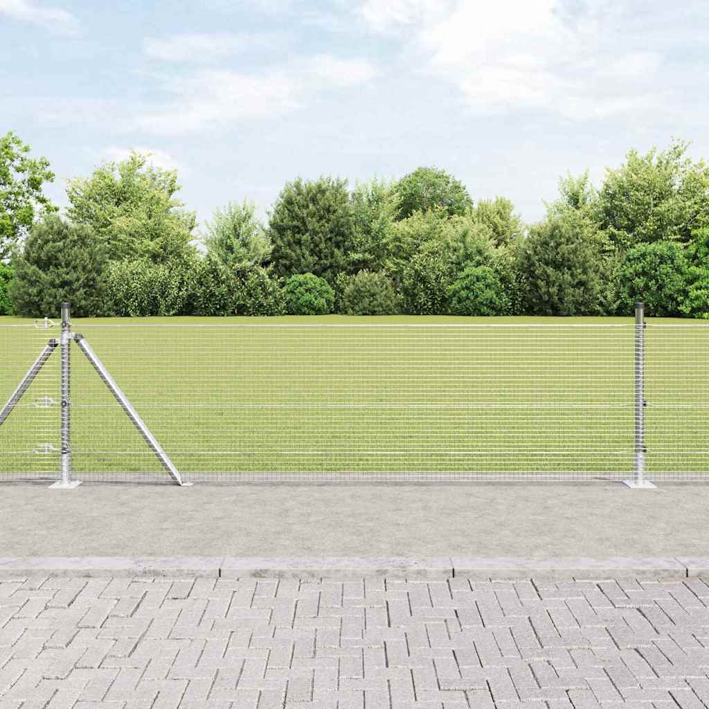 Svejset Trådgence med 7 Flangerede Poster 0.4x10 m Galvaniseret Stål
