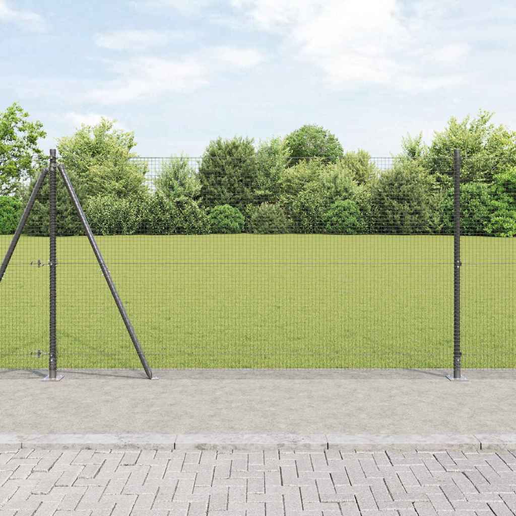 svejset trådfence med 7 flanged stolper grå 1.2x10 m stål
