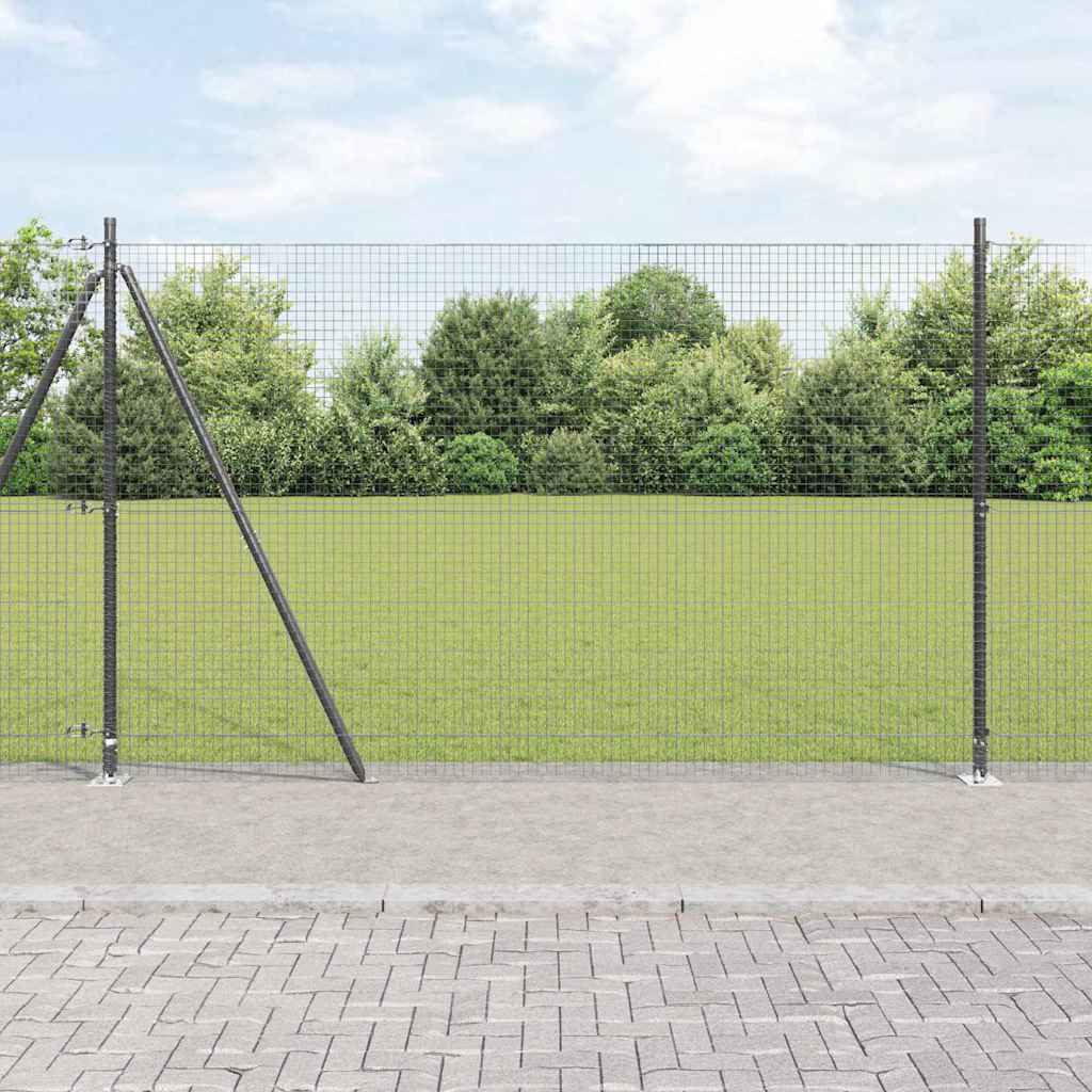 Svejset Trådhegn med 7 Flanged Poster Grå 1,4 x 10 m Stål