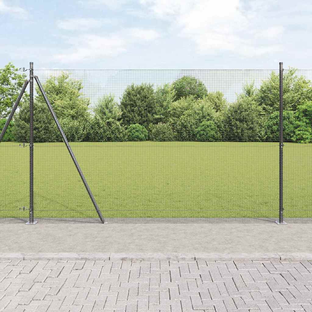 Svejset Trådhegn med 7 Flangerede Stolper Grå 1,5x10 m Stål