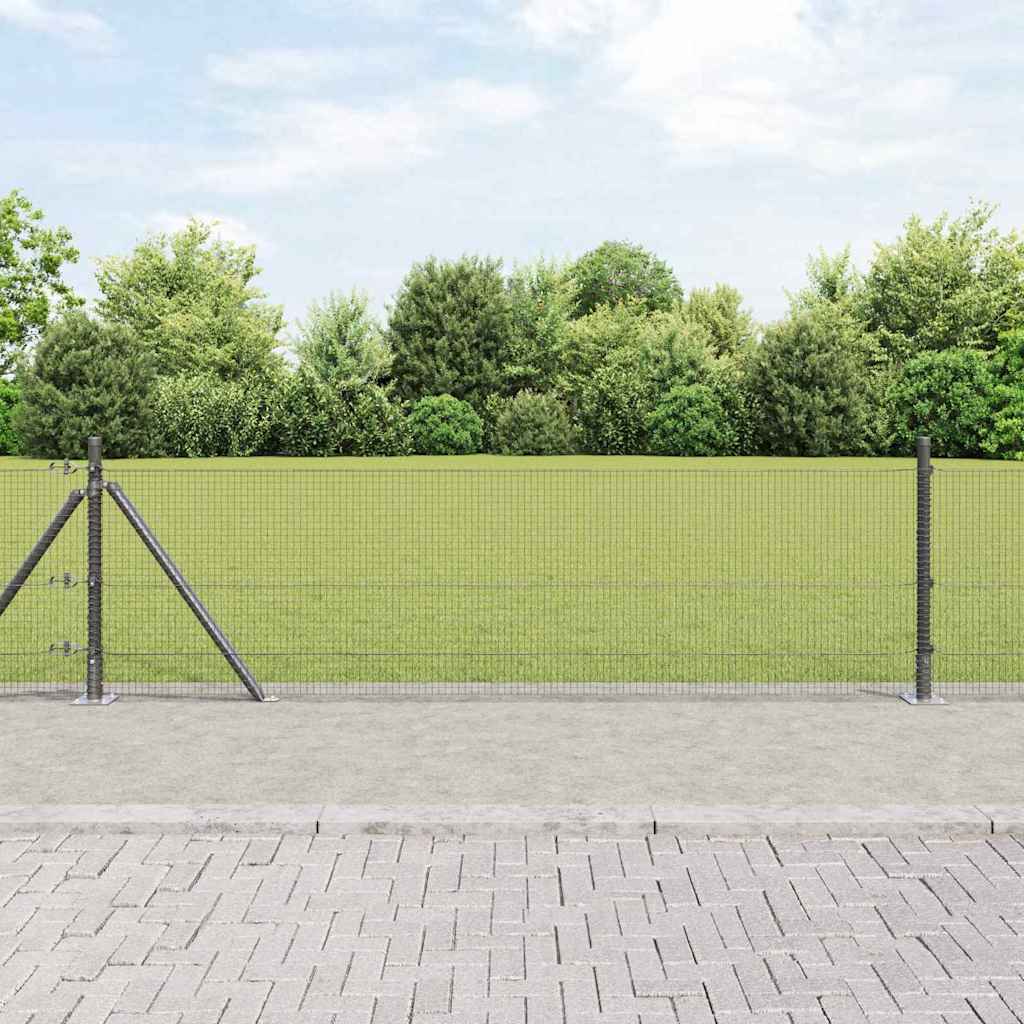 Svejsede Trådhegn med 13 Flangede Stolper Grå 0.6x25 m Stål