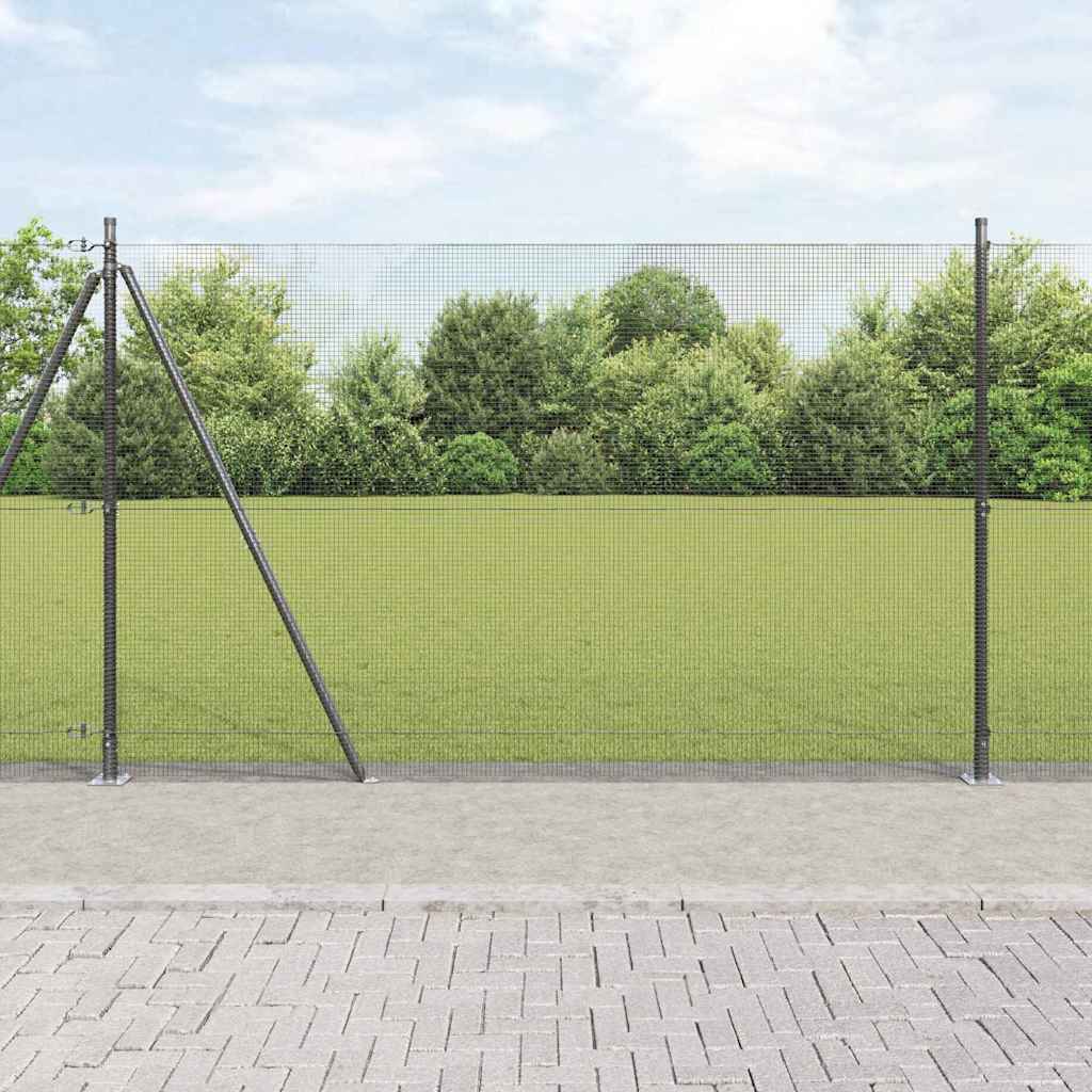vidaXL Schweißdrahtzaun mit 13 Flanschpfosten grau 1.4x25 m Stahl