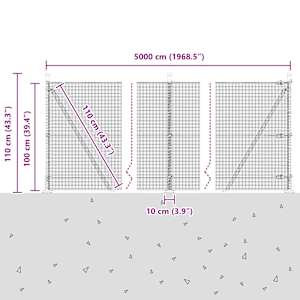 Plotový sloupek. Šedá 50 x 1 m (12 x 12 mm mřížka) Ocel a PVC - obrázek 15