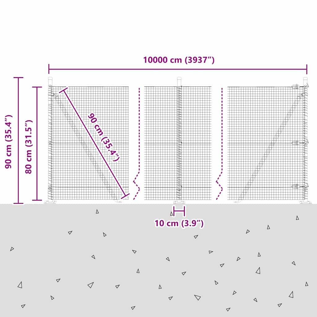 Plotový sloupek. Šedá 100 x 0,8 m (19 x 19 mm síť) Ocel a PVC - obrázek 15