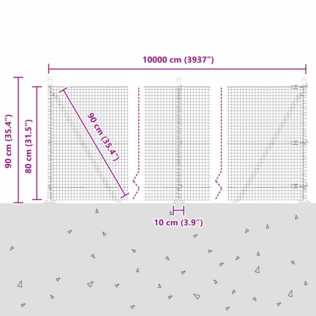 Plotový sloupek. Šedá 100 x 0,8 m (25 x 25 mm síť) Ocel a PVC - obrázek 15