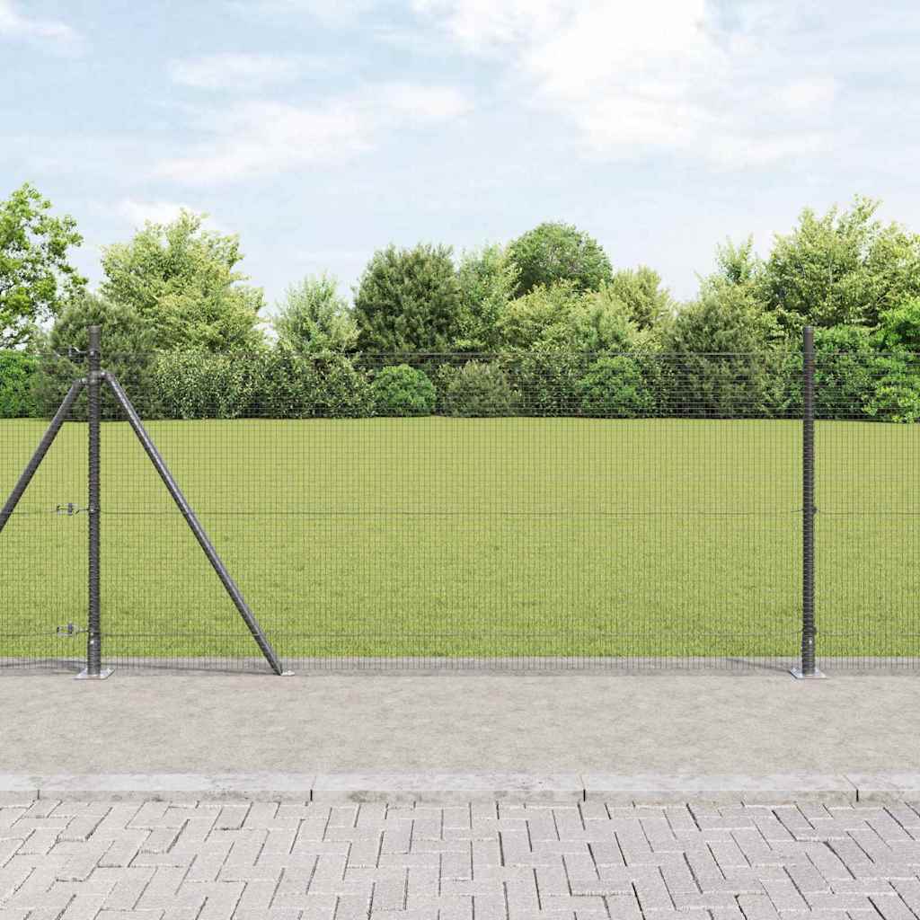 Svejsede Trådhegn med 13 Flangede Stolper Grå 1x100 m Stål