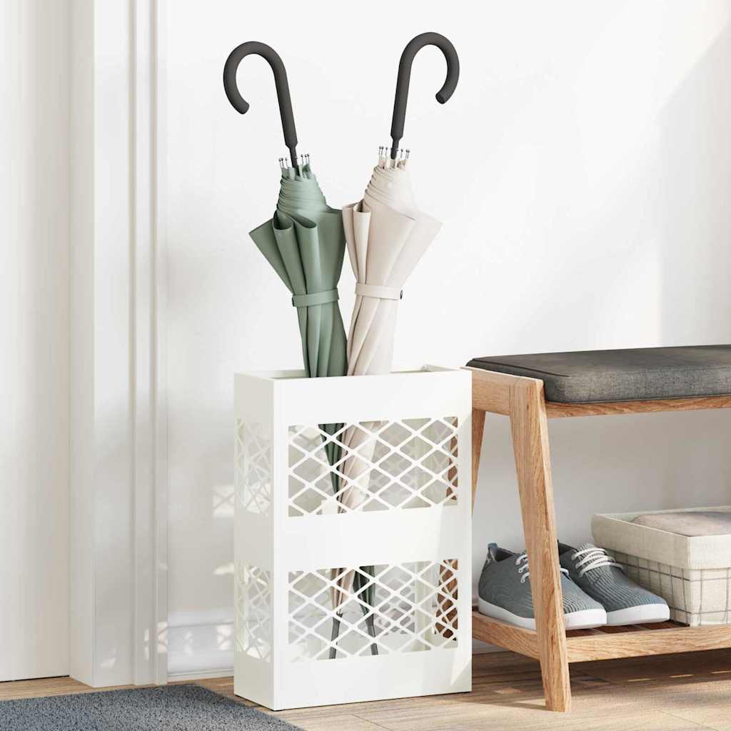 Paraplu Standaard Rooster met opslag Wit 28 x 12 x 41 cm Staal