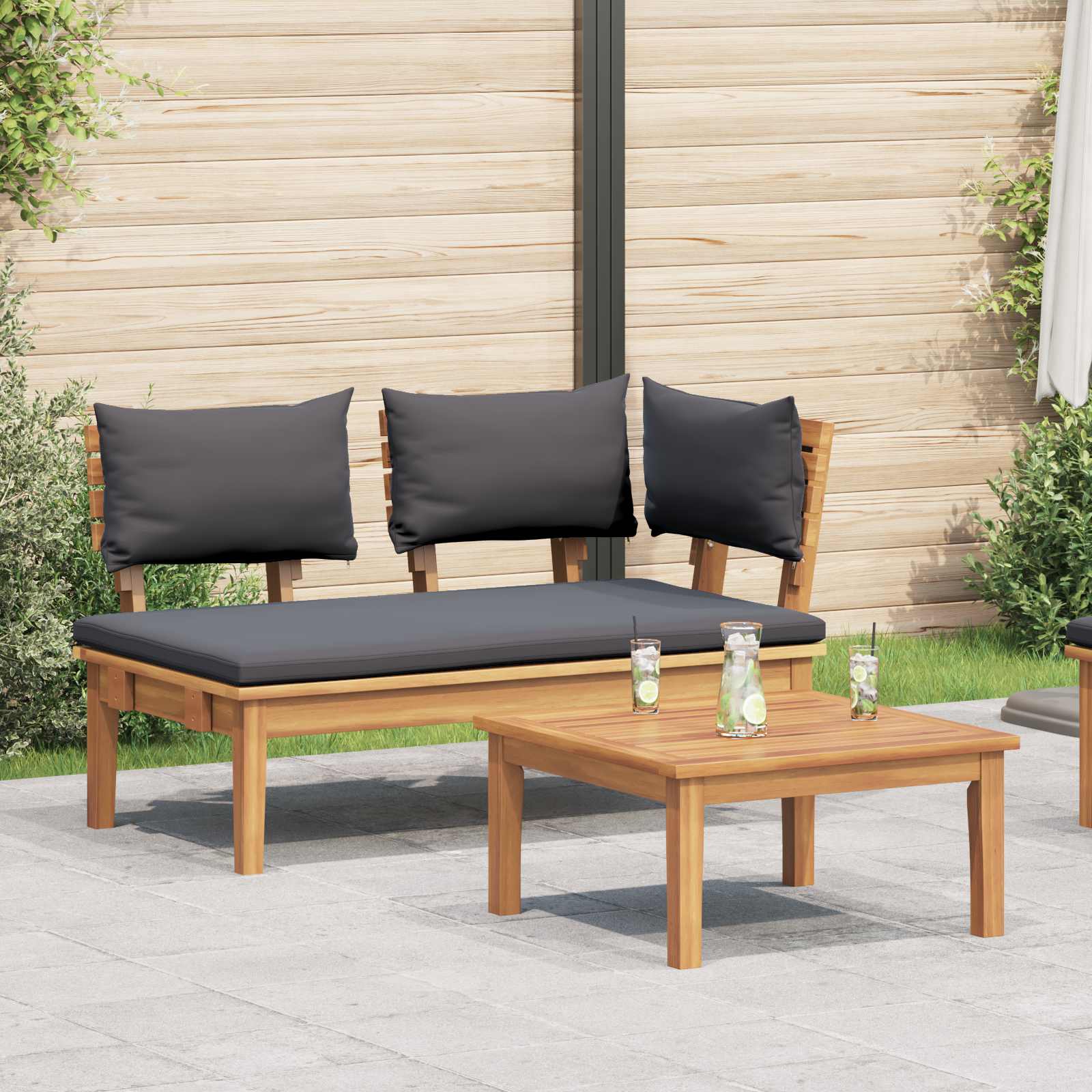 vidaXL Gartenbank 2 pcs Grau und Braun Massivholz Teak