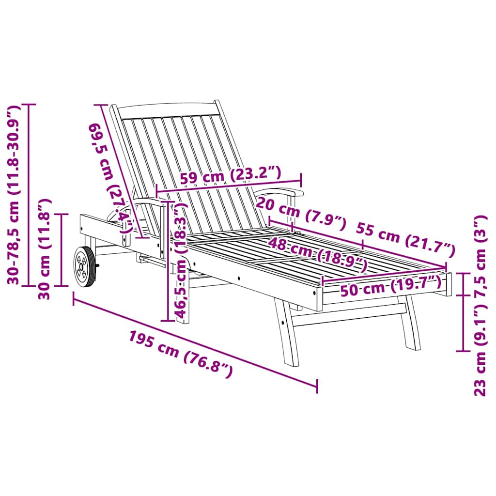 Ležalnik z blazino Rjava 195 x 59 x 78,5 cm Trden tikov les - slika 11
