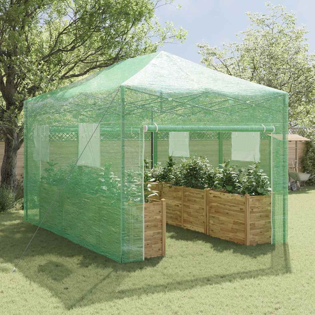 vidaXL Kas met dak Groen 290 x 430 x 315 cm Staal