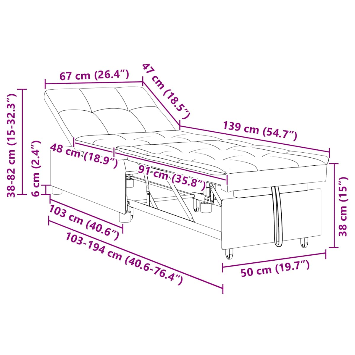 Sovesofa 194 x 67 x 82 cm Fløjl - Billede 11