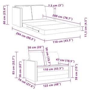Pohovka na spaní 122cm Krémová samet - obrázek 11