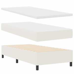 Postel s boxspringem Krémová a bílá 90 x 190 cm Žebrovaná látka - obrázek 5