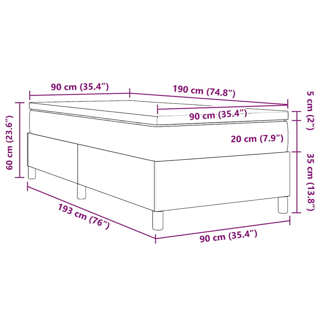 Postel s boxspringem Krémová a bílá 90 x 190 cm Žebrovaná látka - obrázek 13