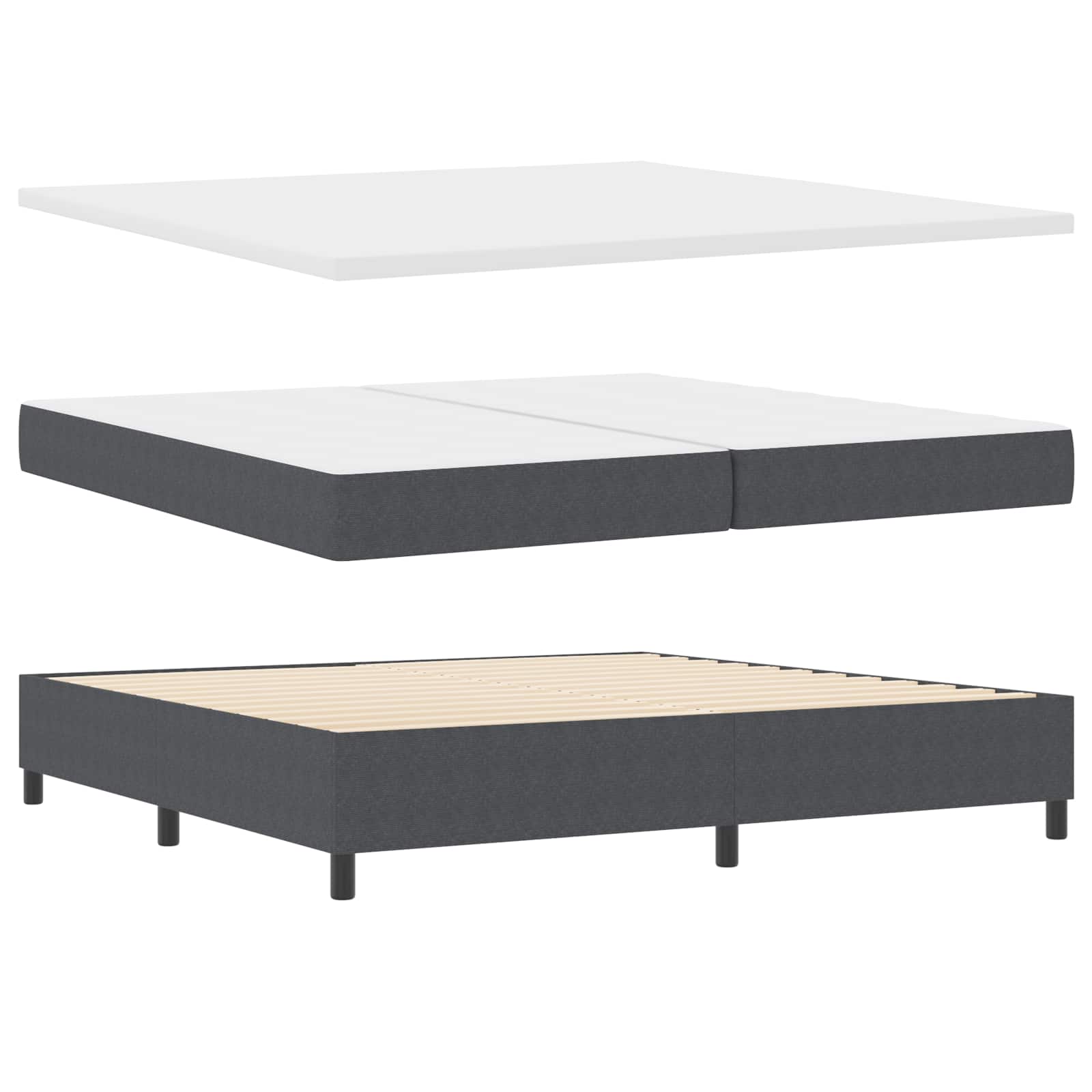 Postel s boxspringem Tmavě šedá a bílá 200 x 200 cm - obrázek 5