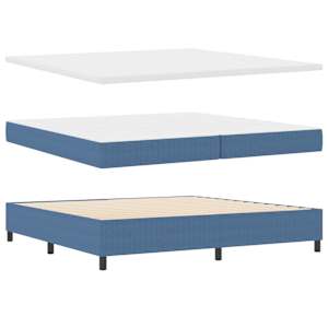 Postel s boxspringem Modrá a bílá 200 x 200 cm Žebrovaná látka - obrázek 5