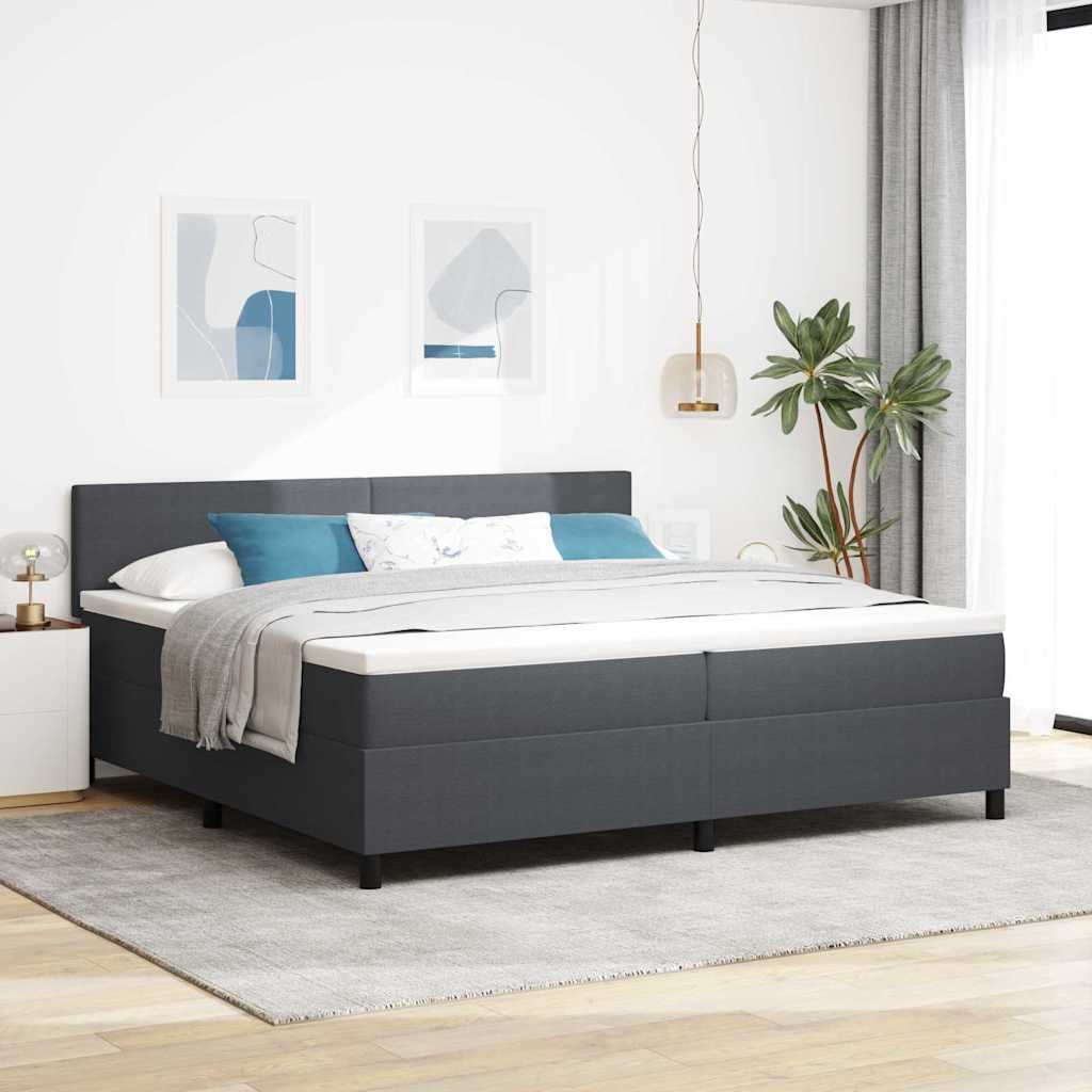 Postel s boxspringem s čelo Tmavě šedá a bílá 200 x 200 cm