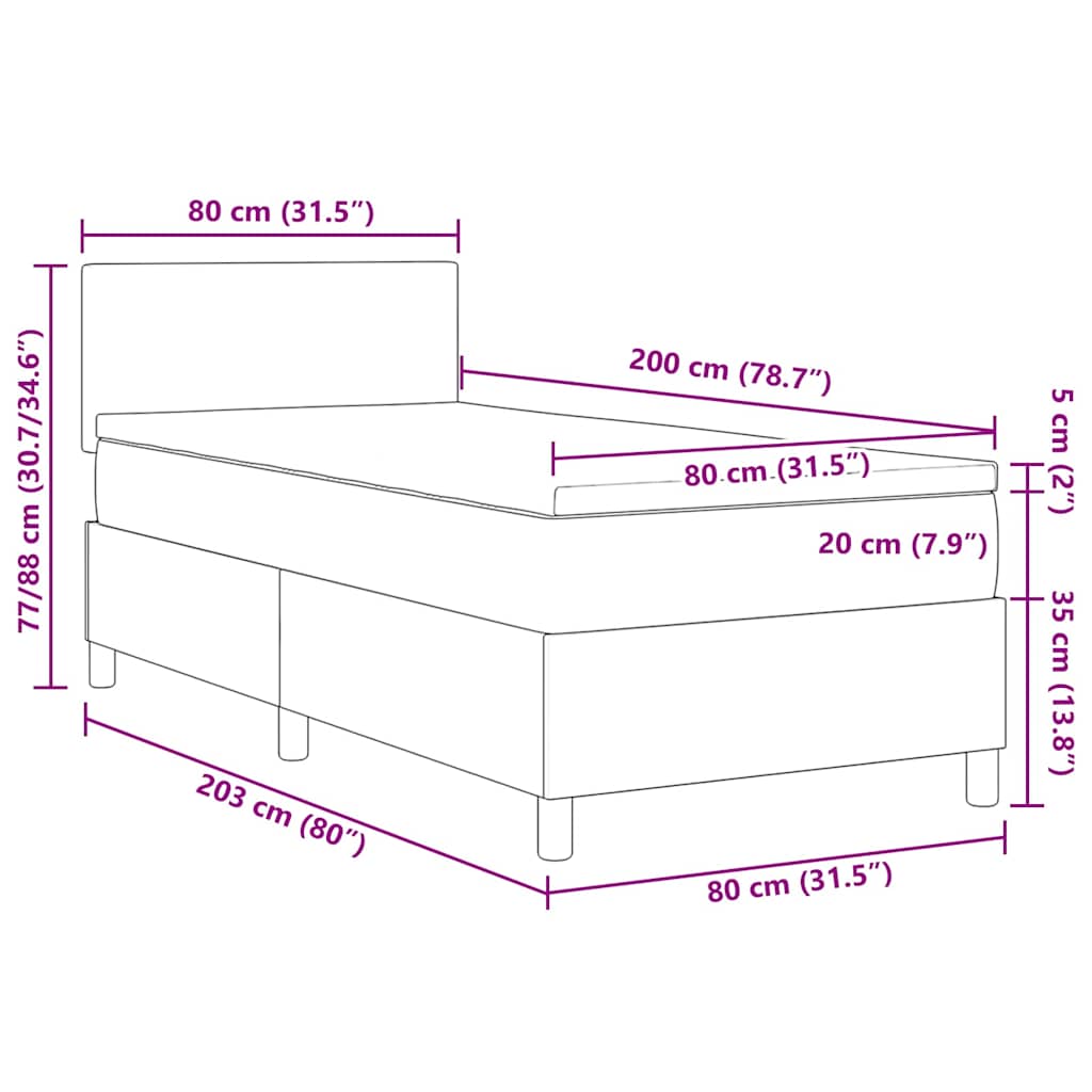 LED box pružinová postel s čelo Tmavě šedá a bílá 80 x 200 cm - obrázek 14