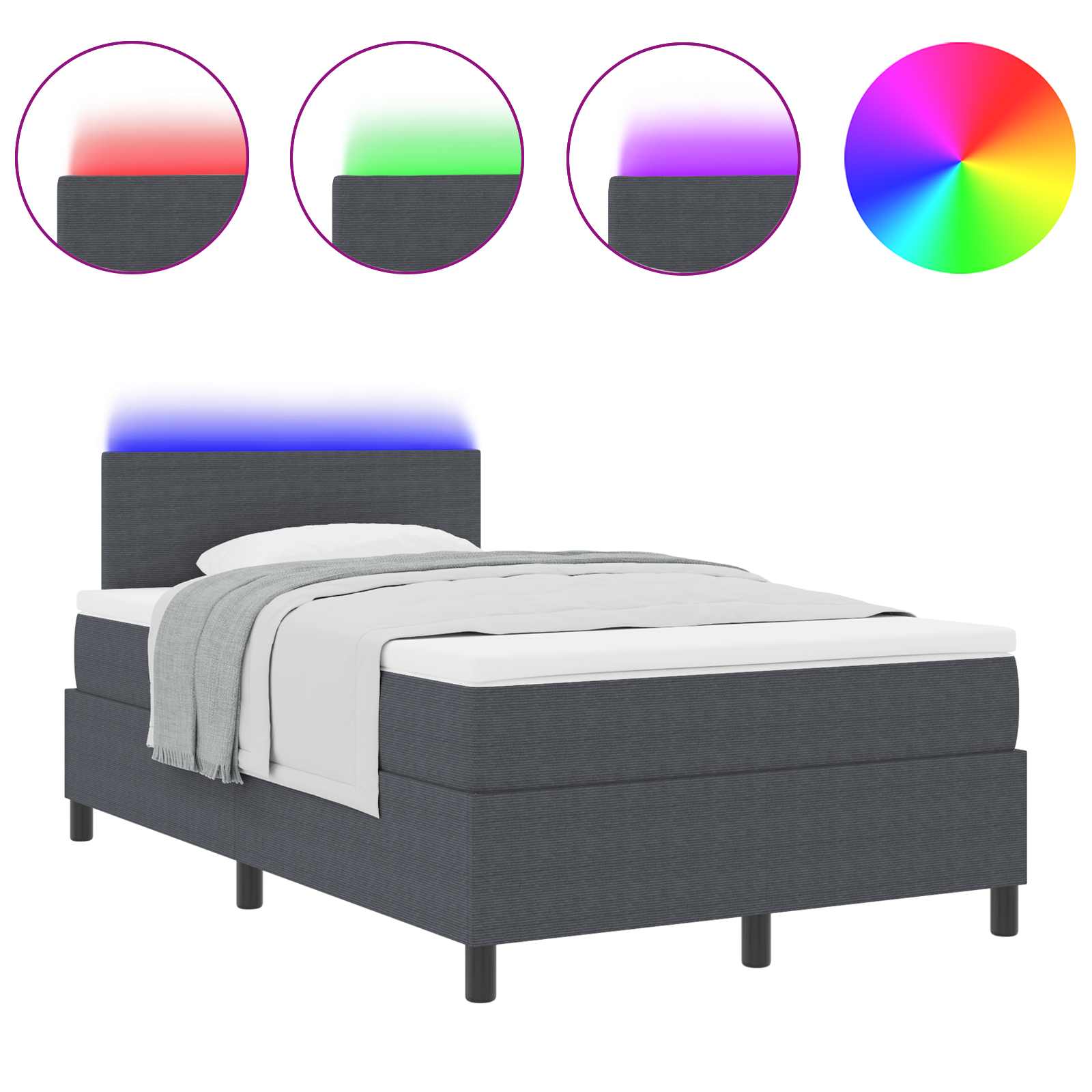 Thumbnail - vidaXL LED Boxspringbett Dunkelgrau und Weiß 120 x 190 cm Cordstoff