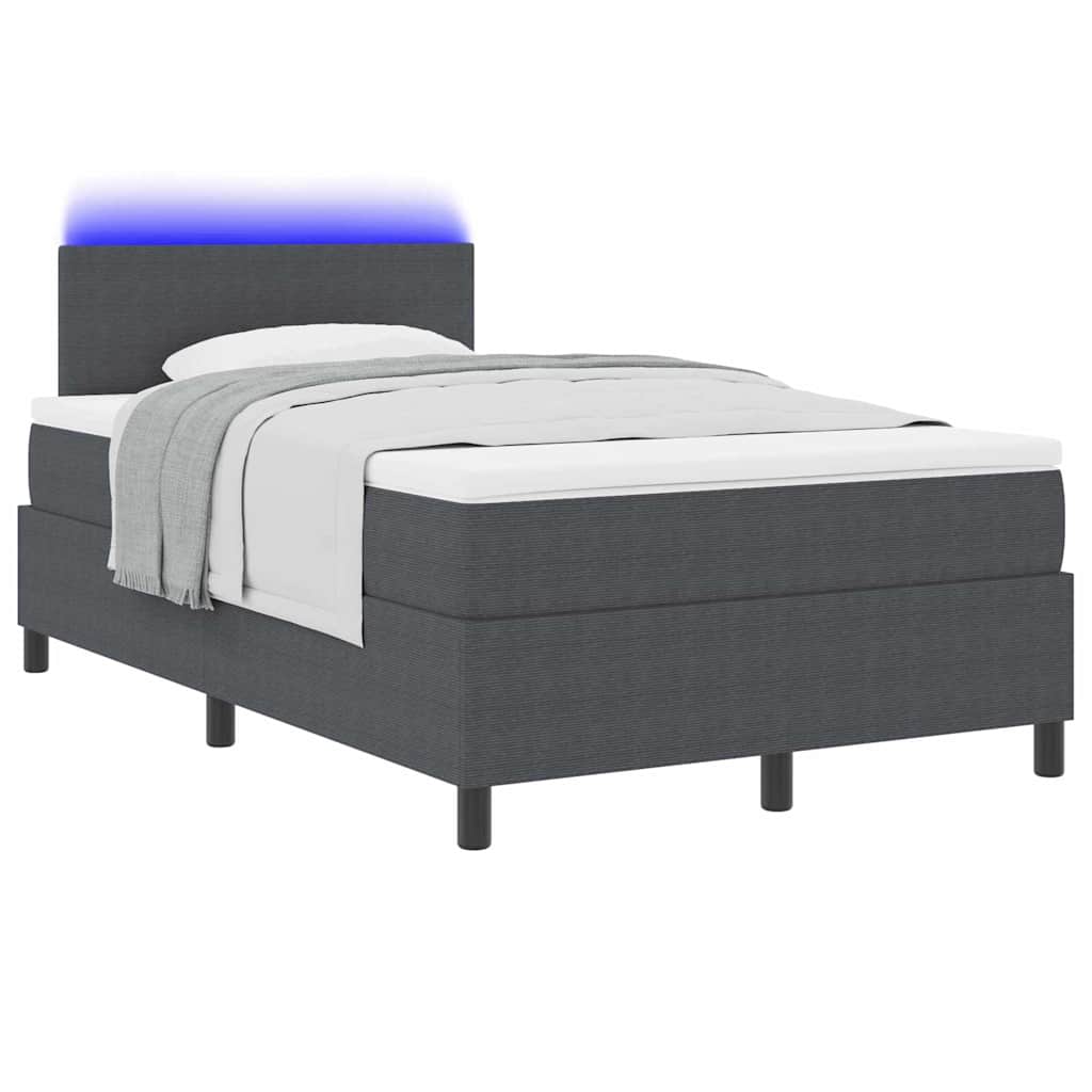 Thumbnail - vidaXL LED Boxspringbett Dunkelgrau und Weiß 120 x 190 cm Cordstoff
