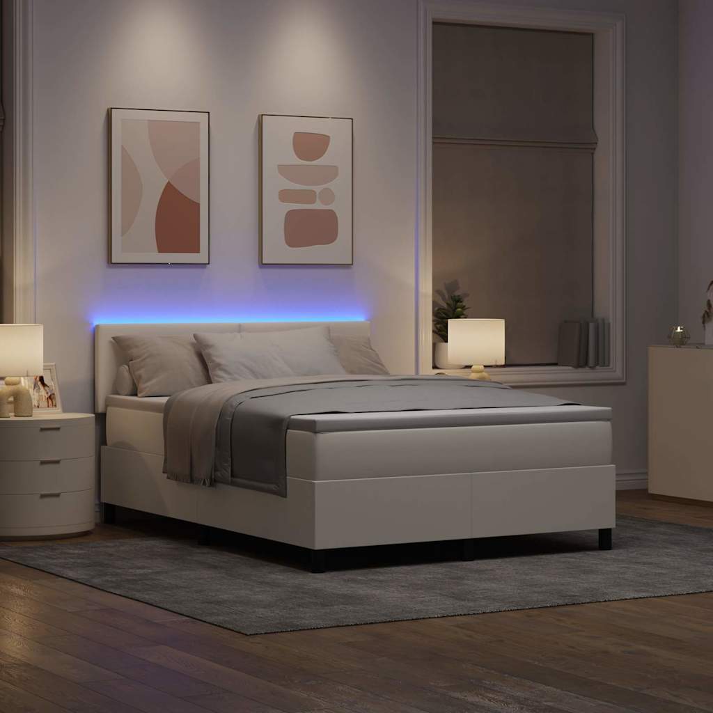 LED box pružinová postel s čelo Krémová a bílá 140 x 190 cm3337601
