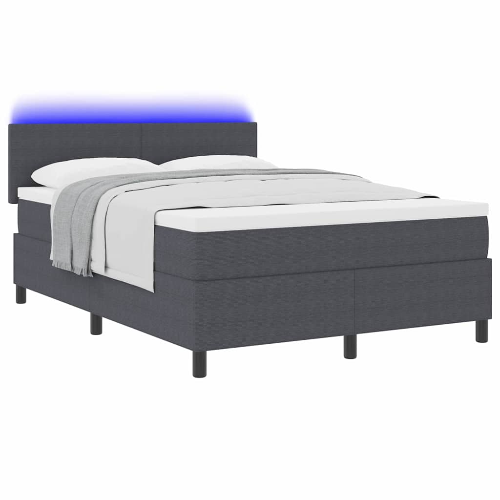 Thumbnail - vidaXL LED Boxspringbett Dunkelgrau und Weiß 140 x 200 cm Cordstoff