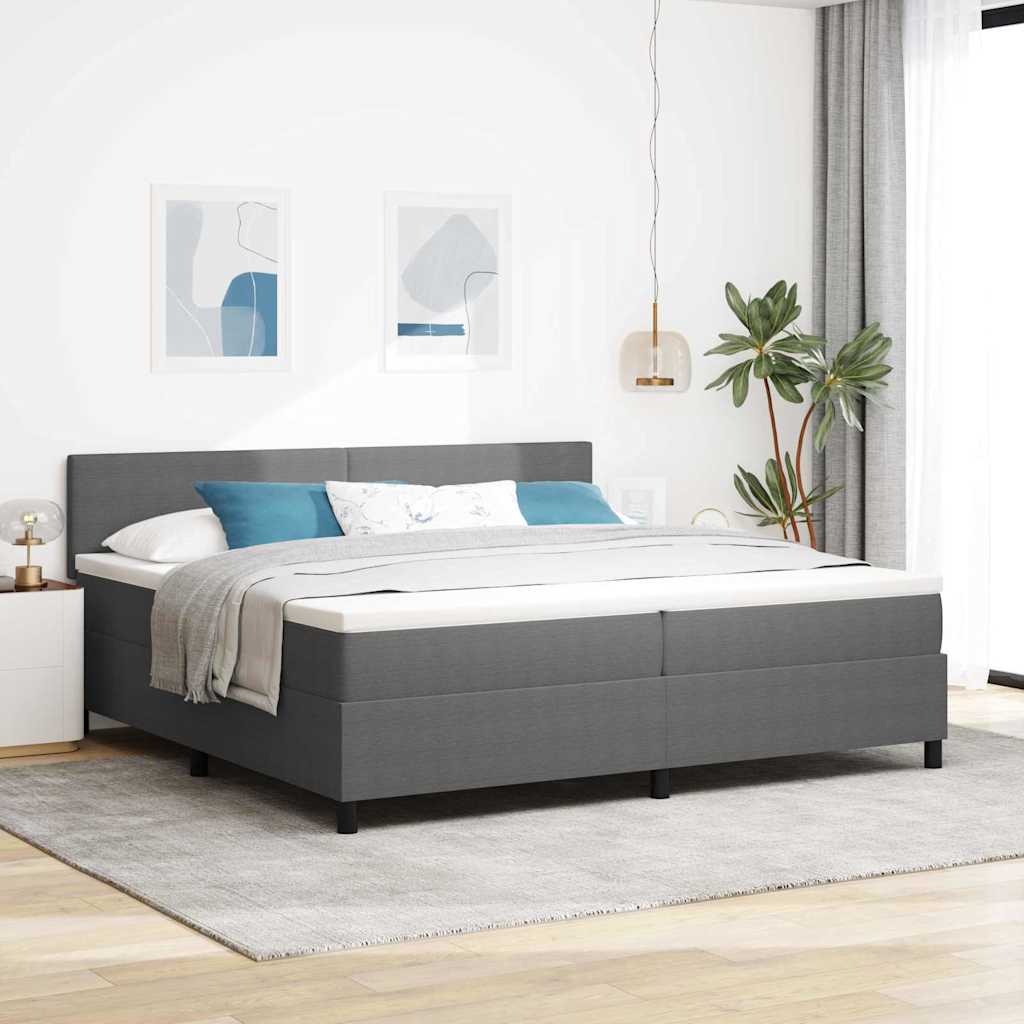 Box Spring Voodi koos Madratsiga & LED Heledates Hall 200x200 cm Korduroo Kangas