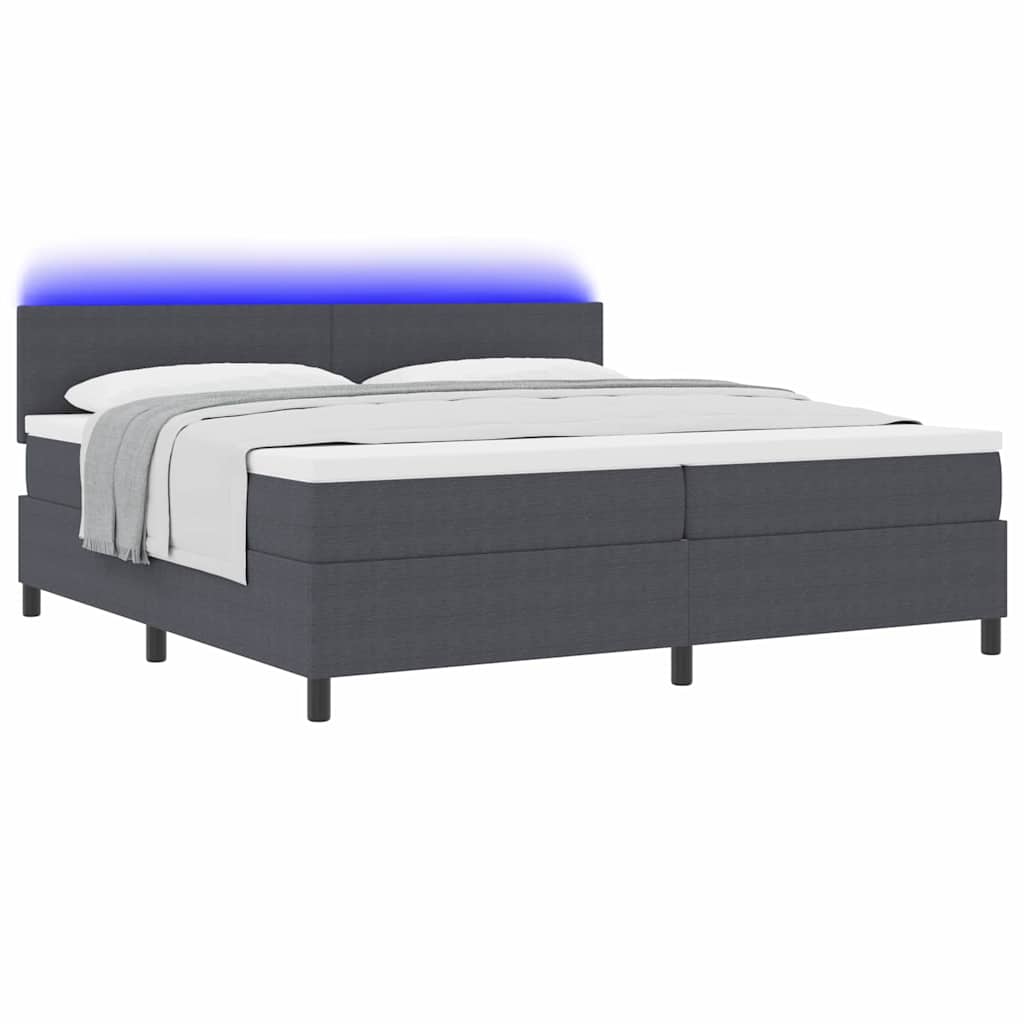 Thumbnail - vidaXL LED Boxspringbett Dunkelgrau und Weiß 200 x 200 cm Cordstoff