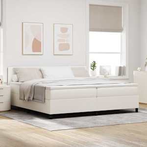 LED Box Spring Postelja z vzglavjem Krema in bela 200 x 200 cm