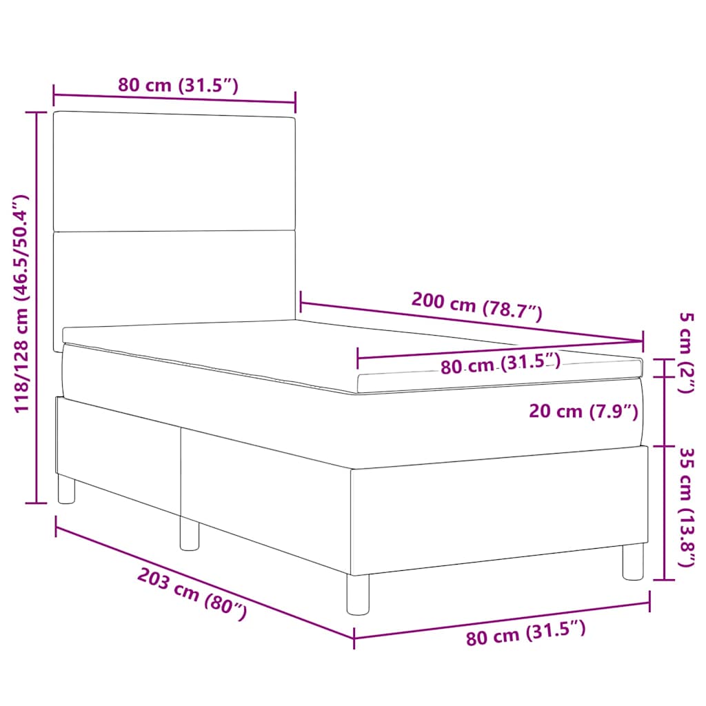 LED box pružinová postel s čelo Světle šedá a bílá 80 x 200 cm - obrázek 14