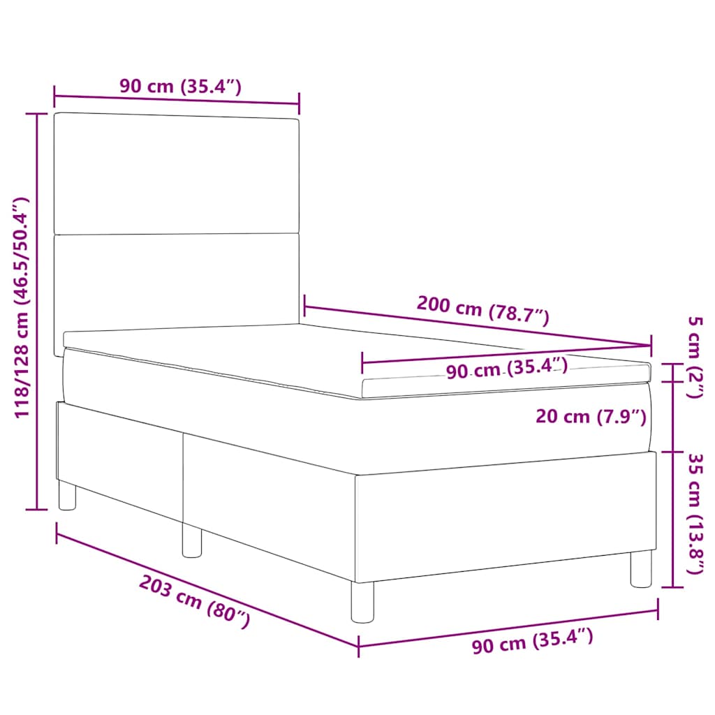 LED box pružinová postel s čelo Tmavě šedá a bílá 90 x 200 cm - obrázek 14