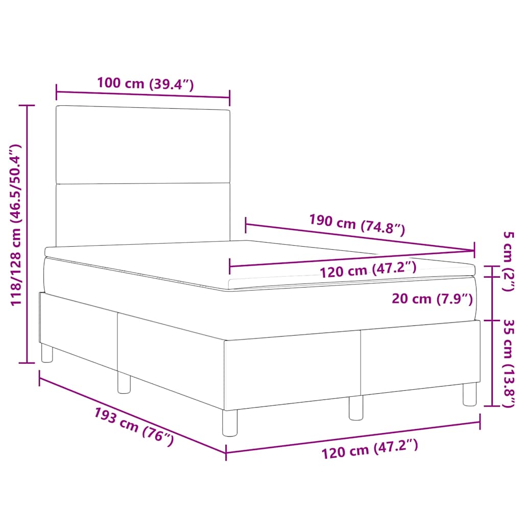 LED box pružinová postel s čelo Světle šedá a bílá 120 x 190 cm - obrázek 14