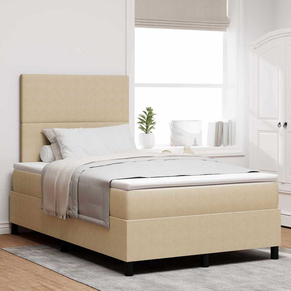 Box Spring voodi koos madratsi & LED-valgusega beež 120x200 cm kordurookangas