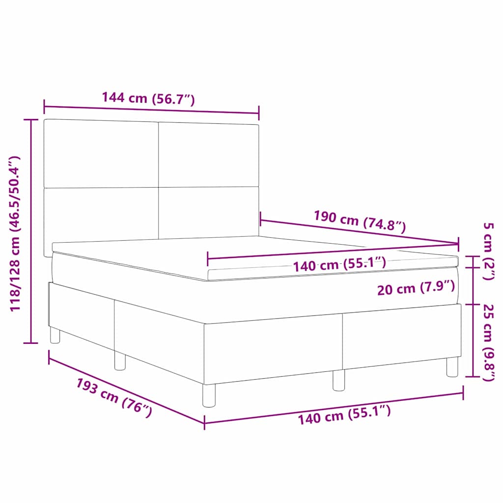 LED box pružinová postel s čelo Krémová a bílá 140 x 190 cm - obrázek 14