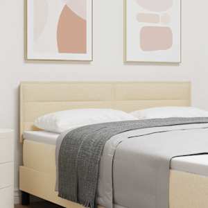 LED glava postelje z LED trakami z vzglavjem krema 144 cm blago