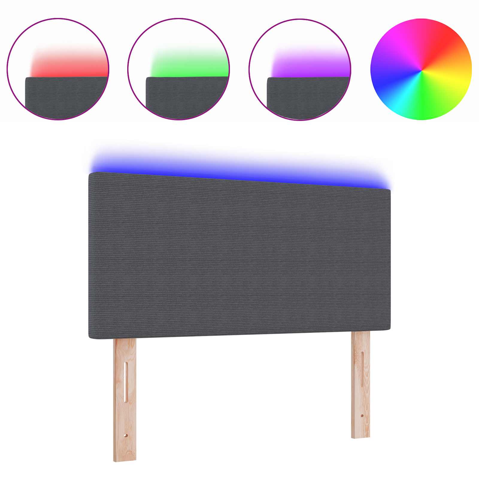 Thumbnail - vidaXL LED Kopfteil mit LED-Lichtleisten Dunkelgrau 90 cm Polyester