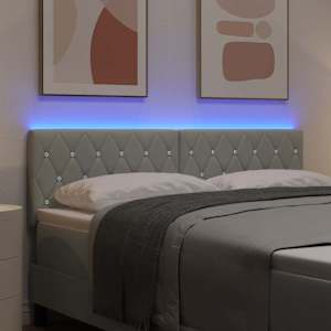 LED hlavová deska s LED pásky s čelo Světle šedá 144 cm samet - obrázek 4