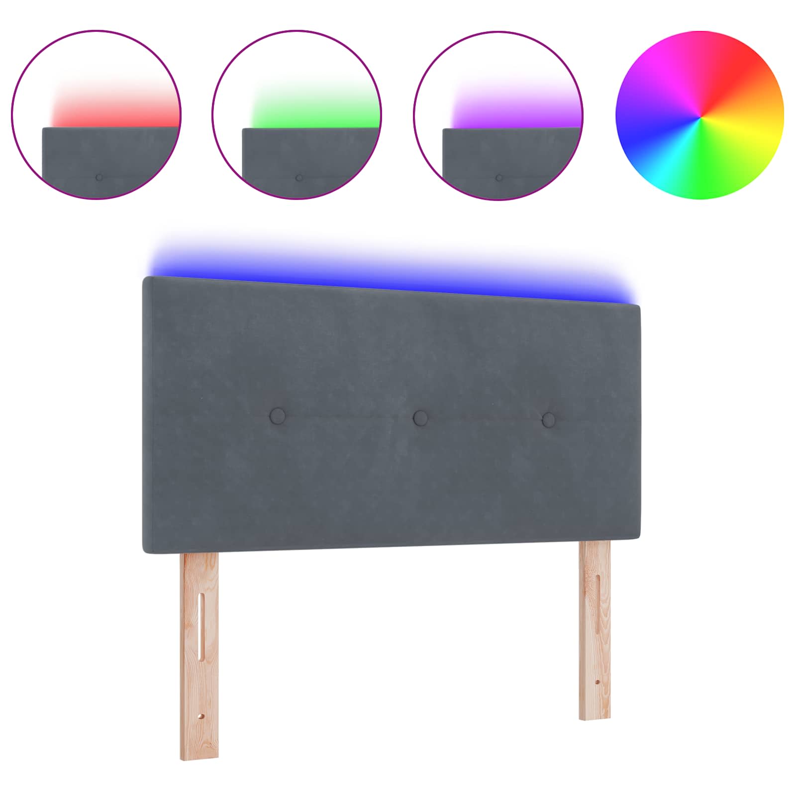 LED-päätylauta napitettu tummanharmaa 90 cm sametti