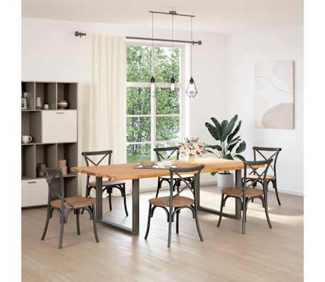 vidaXL Dining Table Light Brown Solid oak wood Large Adjustable Feet