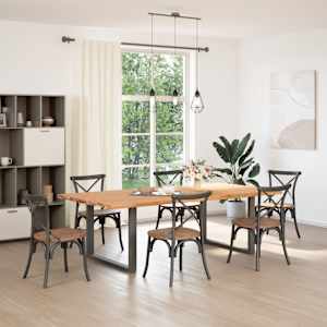 vidaXL Dining Table Light Brown Solid oak wood Large Adjustable Feet