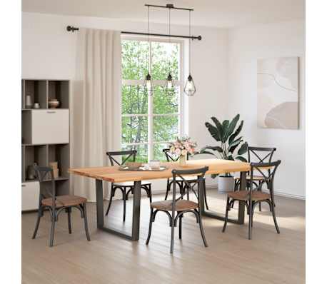 vidaXL Dining Table Light Brown Solid Oak Wood Large Adjustable Feet