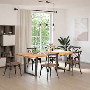 vidaXL Dining Table Light Brown Solid Oak Wood Large Adjustable Feet