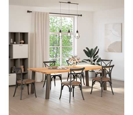 vidaXL Dining Table Light Brown Solid Oak Wood and Powder-Coated Steel