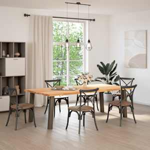 vidaXL Dining Table Light Brown Solid Oak Wood and Powder-Coated Steel