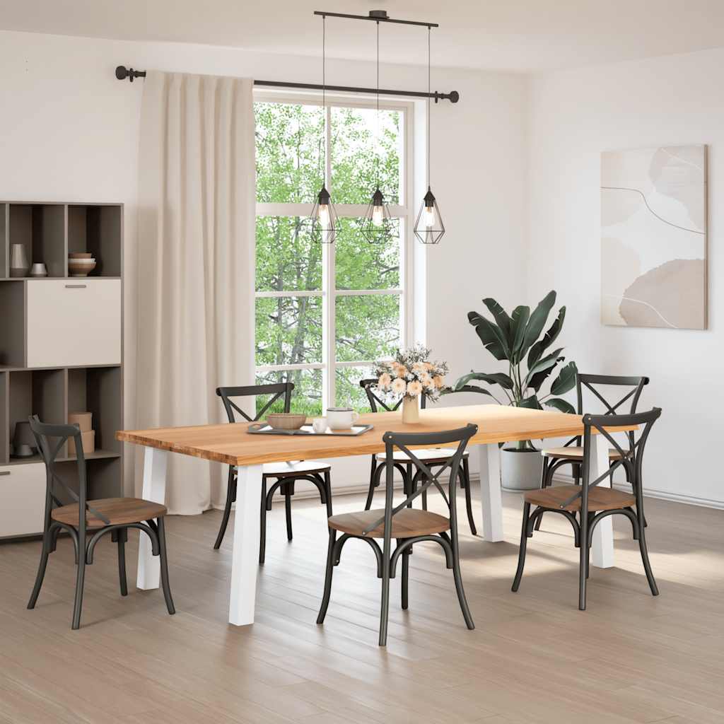 Eettafel rechthoekig 240x120x74 cm massief eikenhout lichtbruin - Afbeelding 2
