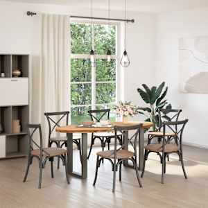 vidaXL Table &agrave; manger marron clair bois de ch&ecirc;ne massif ovale