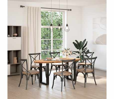 vidaXL Table &agrave; manger marron clair bois de ch&ecirc;ne massif ovale