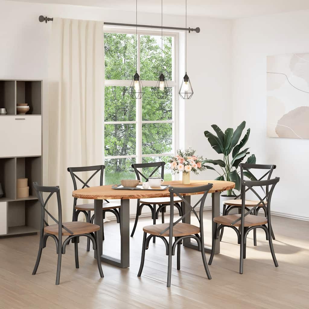 Eettafel 200x100x74 cm ovaal massief eikenhout lichtbruin image 2